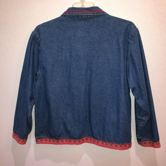 Vintage New Direction Womens Large Blue Button Up Christmas Holiday Denim Jacket - Picture 8 of 10